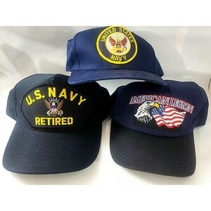 American Legion, U.S Navy Retired U.S Navy Cap Hat Military Patriotic Lot of 3